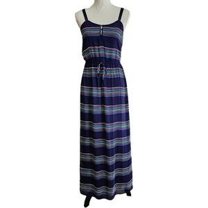 Gap Striped Purple Drawstring Waist Maxi Dress Size S Skater Grunge
